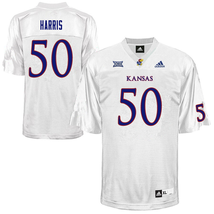 Men #50 Marcus Harris Kansas Jayhawks College Football Jerseys Sale-White - Click Image to Close
